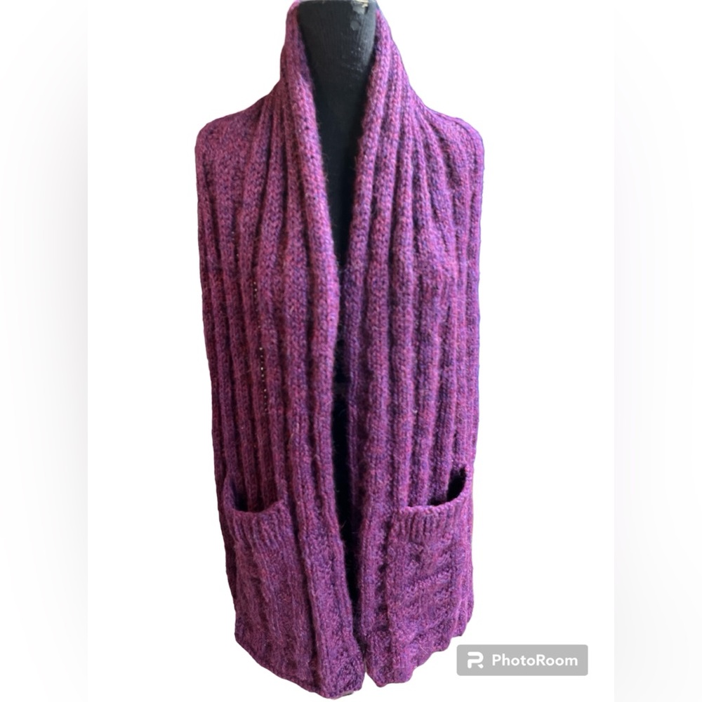 Shawl, scarf, wrap, boho, hand knit, warm, winter, maroon purple, pockets Alpaca